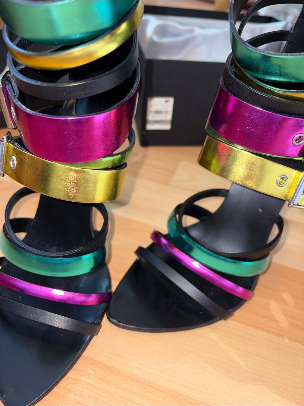 Giuseppe Zanotti Iridescent Multi-Color Strappy High Heels - Picture 7 of 11